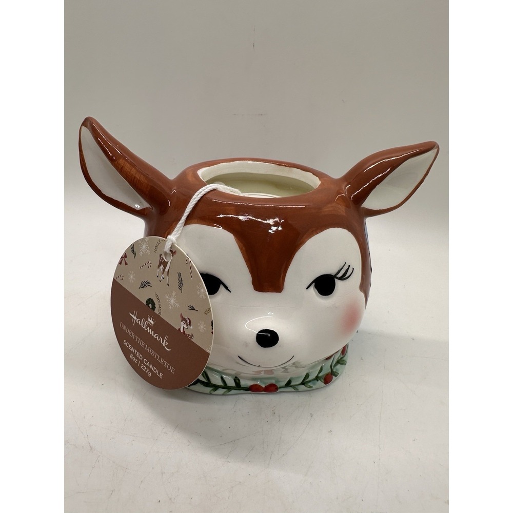 Hallmark Reindeer Candle Holder Under Mistletoe 8oz Ceramic Christmas Decor